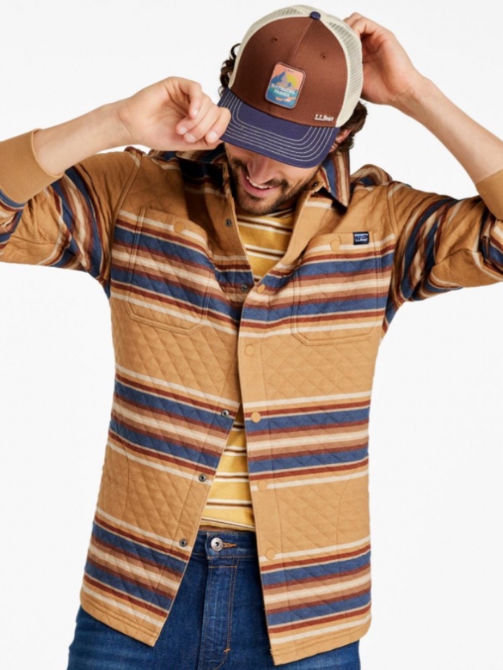 LL Bean Men's Quilted Multi-Color Striped Over-Shirt - Size Medium (M/L fit)